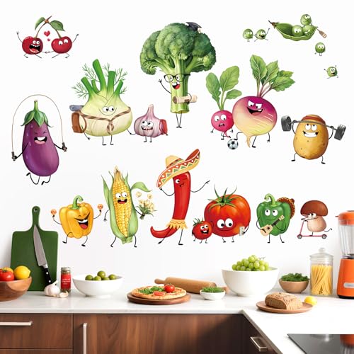 decalmile Kitchen Food Wall Decals Cartoon Vegetables Wall Stickers Kitchen Dining Room Canteen Restaurant Fridge Home Decor