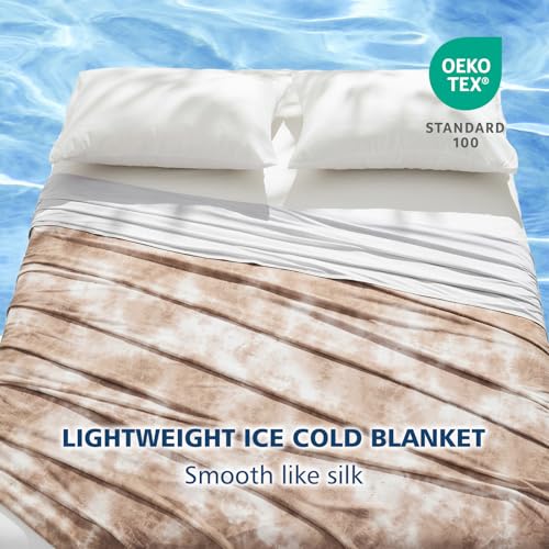 Image of EMME Cooling Blanket Queen Size (90 inchx90 inch), Q-Max 0.5 Cooling Blankets for Hot Sleepers, Ice Summer Blanket for Nights Sweats, Khaki Lightweight Sheet for Bed