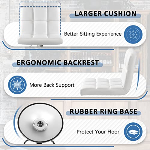 Image of Homall Bar Stools Modern PU Leather Adjustable Swivel Barstools, Armless Hydraulic Kitchen Counter Bar Stool Extra Height Square Island Barstool with Back Set of 4 (Leather, White 4 Pcs)