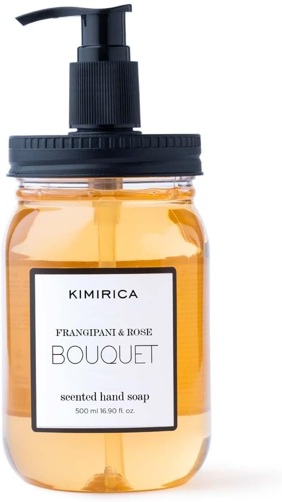 Kimirica Frangipani & Rose Scented Bouquet Hand Soap | Keep Hands Clean, Soft and Well Moisturized | Gentle, Natural & Plant Based Formula | 16.91 Fl Oz/500 ml