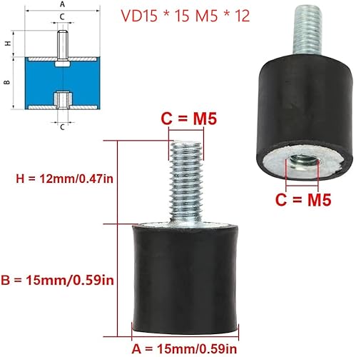 Foto von Fafeicy 4 Stück M5 Gummilager, Anti Vibration Silentblock Auto Boot Spulen, für Luftkompressoren, Dieselmotoren, Wasserpumpen, Adoptiert Geometrisches Design (VD15*15 M5*12)