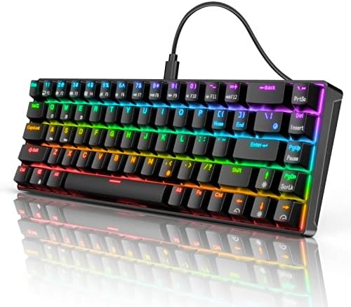 RK ROYAL KLUDGE RK68 (RK855) Wired 65% Mechanical Keyboard, RGB Backlit Ultra-Compact 60% Layout 68 Keys Gaming Keyboard, Hot Swappable Keyboard with Stand-Alone Arrow/Control Keys, Red Switch, Black
