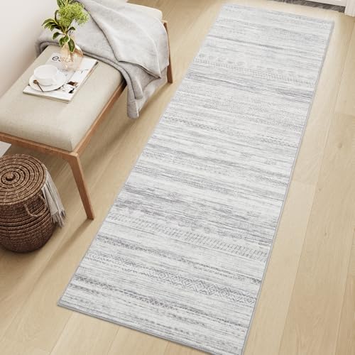 2x8 Runner Rug Machine Washable Non Slip Area Rug Distressed Neutral Moroccan Boho Rug Ultra Soft Floor Runners for Hallways for Entryway Laundry Room Kitchen, Grey