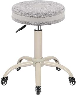 AANAN Stools,Rolling Stool Beauty Stool with Teddy Cushion and Back Rest, Swivel Stool Rolling Stool on Wheels with Rod for Salon, Massage, Clinic, Bar, Office/K
