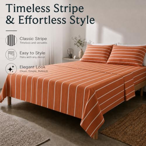 Image of King Striped Sheets Set, Deep Pocket Soft & Cooling Bed Sheet Set, 4PC