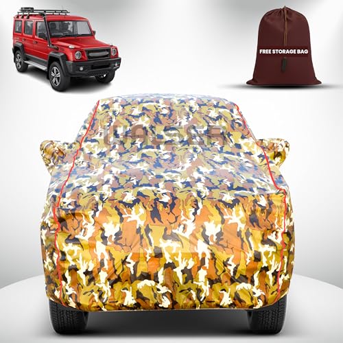 Image of Walser Waterproof Car Cover for Force Motors Gurkha | All-Weather Full Car Body Protection | with Mirror & Antenna Pocket | Dustproof, Windproof & Anti-Scratch Lining, Camouflage