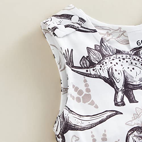 Mainesaka Newborn Baby Boy Girl Tank Jumpsuit Sleeveless Crewneck Cartoon Animals Printed One Piece Romper Summer Onesie (White Dinosaur, 12-18 Months) #TOP4