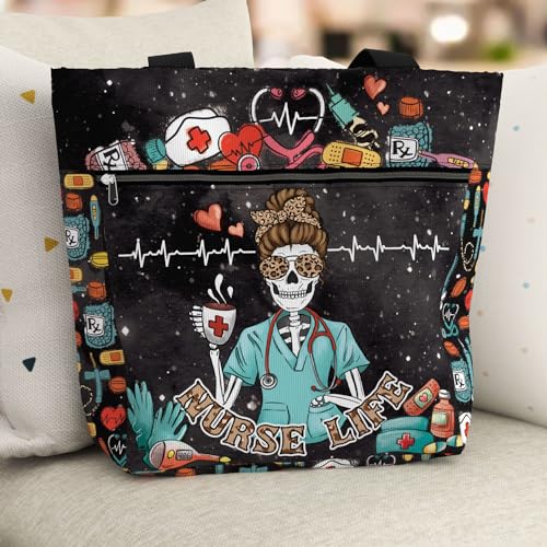 Image of 84hoods Large Waterproof Tote Bag with Pockets and Zipper for Work. Gift for Nurse. Shoulder Bag for Women.