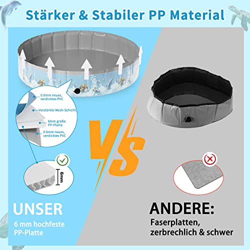 Demigreat Hundepool fur Große Kleine Hunde,80/120/ 160CM Faltbar Hunde Planschbecken, Tragbar & Eco-Friendly PVC Hunde Pool, Ozean