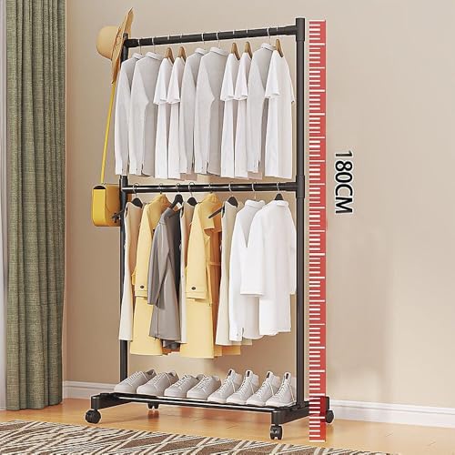 Image of Owme Portable Double Layer Clothes Drying Stand for Home | 2-Tier Rolling Laundry Rack with Wheels | Stainless Steel Garment Drying Rack for Balcony, Bedroom & Utility Area - SQUARE