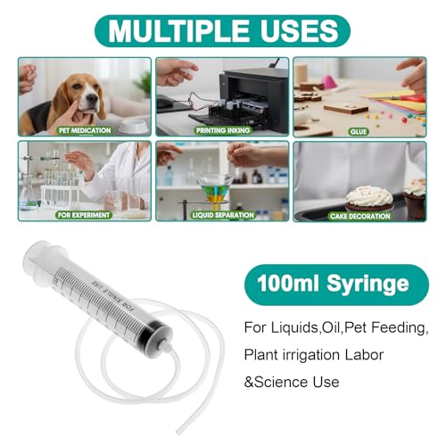 HEIZHU Large Plastic Syringe 100ml, Reusable Liquid Plastic 100ml Syringe with 100cm Tube for Liquids,Oil,Pet Feeding,Plant irrigation Labor&Science Use - Image 6