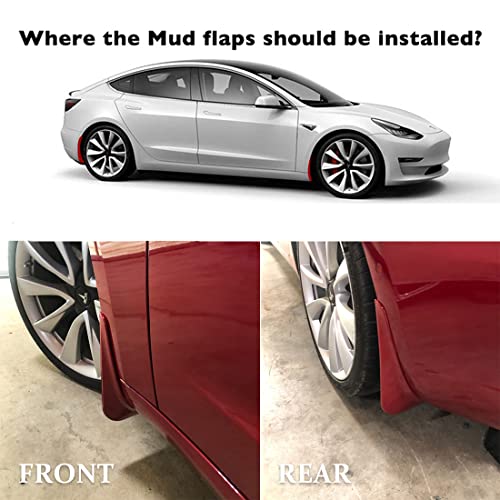 Image of Mud Flaps for Tesla Model 3 2017-2023 Splash Guards Front Rear Fender Protection Mudflaps No Need to Drill Holes (Set of 4, Red)