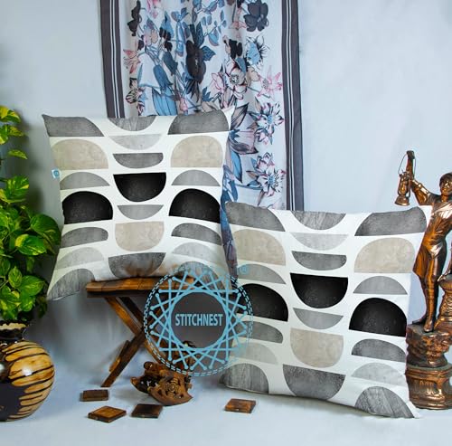 STITCHNEST Urban Stone Semi Circle Geometric Printed Cushion Cover Set of 2 | 24x24 Inches Decorative Sofa Cushion Covers | Premium Polycotton Throw Pillow Covers for Living Room Bedroom Home Décor