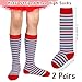 SOMSOC 2 Pairs Kids Red and Light Blue Striped Knee High Socks Toddler Sock Girl Socks Novelty Striped Sock for Boy Girl