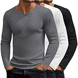 Sweetyweee 3 Pack Men's Big and Tall Thermal Shirts Cotton Fleece Lined Long Sleeve Ribbed V Neck Sweater Casual Layer(Black, White, Heather Gray,XX-Large)
