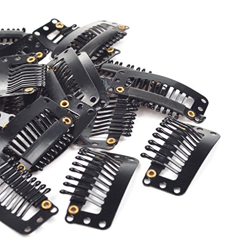 Beautyflier 20 pcs 1.25 inch Black U Shape Metal Snap Wig Clips Hairpiece Clips for Hair Extensions