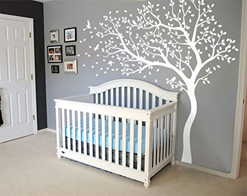 Tree Wall Decal Large Tree Wall Sticker Forest Mural Tree Blowing in The Wind Tree Wall Decals Wall Sticker Nursery Decals (Leaning Left, All White)