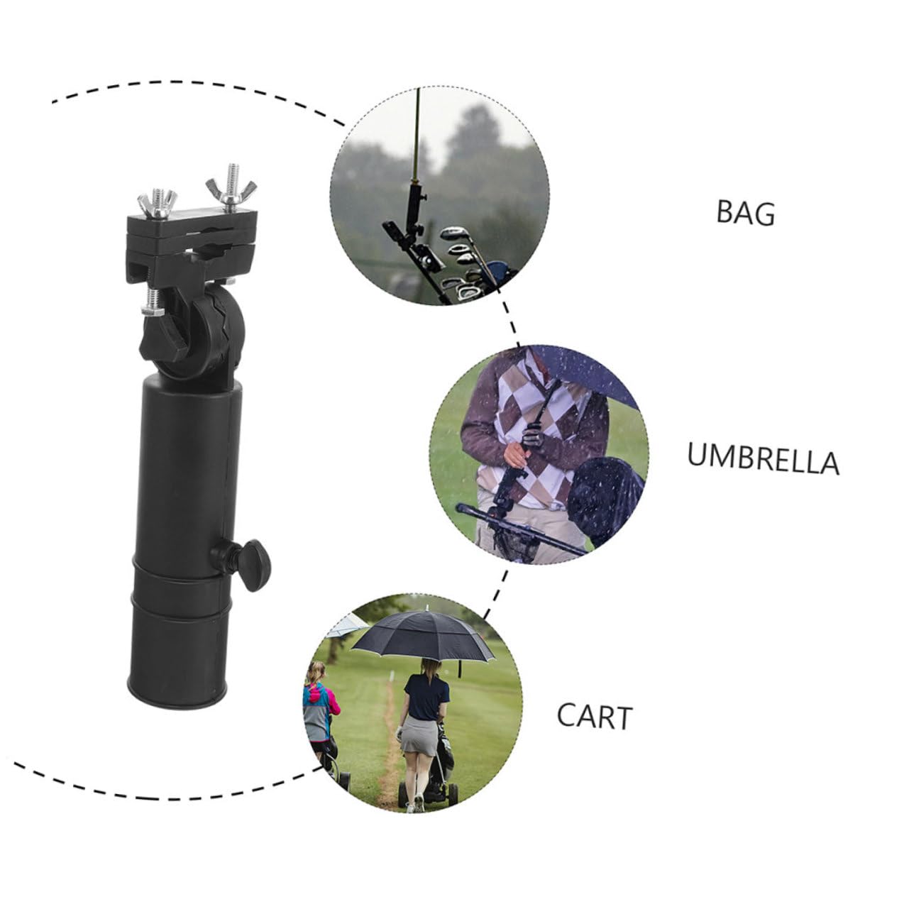 TOYANDONA Soporte para Paraguas de Carrito de Golf Ajustable de Plástico Negro, Accesorio Multiusos Pinzas para Uso en Golf, Paquete de 2 Piezas