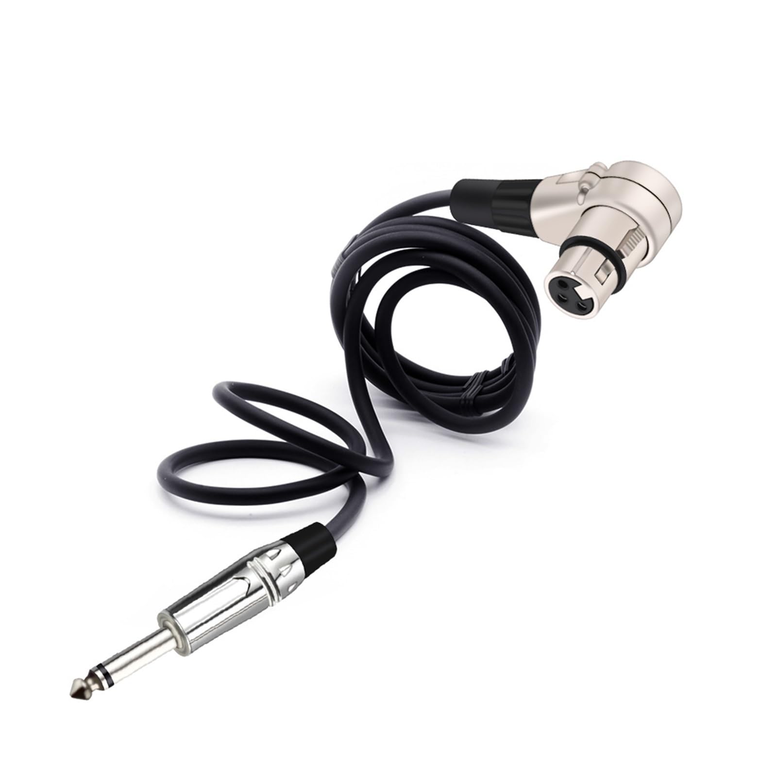 3-pinowe złącze XLR głowica 90 stopni kąt prosty żeńska wtyczka mikrofonowa kabel audio zakrzywiony wielokierunkowy kabel łączący 1 szt. (srebrny czarny, 3 m)