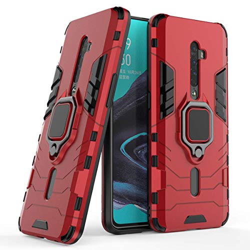 MRSTER Oppo Reno2 Custodia, Armor Custodia con 360 Gradi Girevole Anello, Silicone TPU e PC Doppio Strato Bumper Protettiva Cover per Oppo Reno 2. HB Red