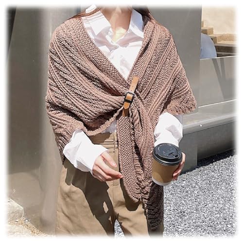 New Fall Winter Knitted Triangle Shawl with Leather Buckle, Multifunctional Shawl for Ladies4