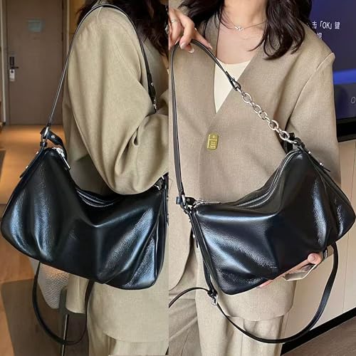 DAILANDO Leather Shoulder Bag for Women Casual Medium Tote Purse with Two Compartment and Two Straps2