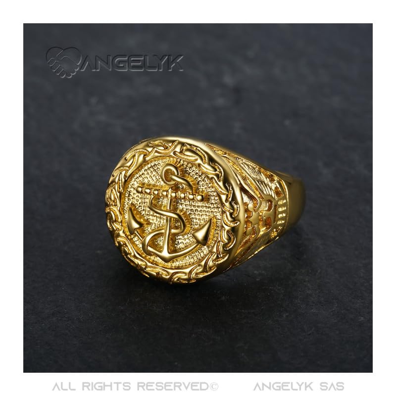Image secondaire de BOBIJOO Jewelry - Chevalière Bague Dorée Homme Ancre Marine Or Aigle Nation - 56 (7 US)