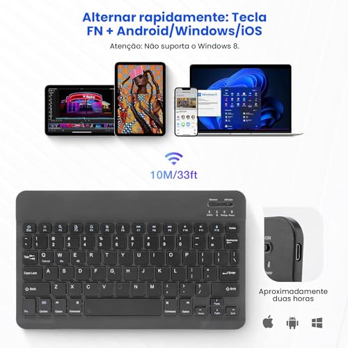 Combo Teclado e Mouse Bluetooth Sem Fio, Ultrafino e Recarregável - Compatível com Tablets Android,