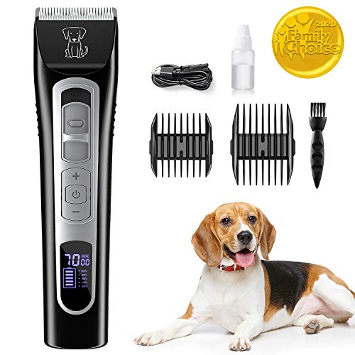 Dog Clippers- Professional Dog Grooming Clipper Kit, Rechargeable Cordless Dog Hair Trimmer, 3-Speed Low Noise Electric Hair Cutting Kit with Sharp Blade and High Power for Thick Heavy Coats Pets
