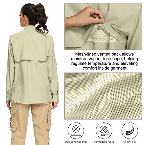 Women's Upf 50+ Uv Sun Protection Safari Shirt, Long Sleeve Outdoor Cool Quick Dry Fishing Hiking Gardening Shirts (5055 Khaki Xl) #TOP3