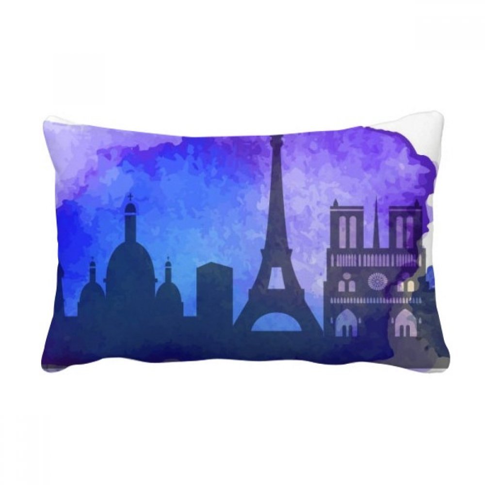 Coussin Tour Eiffel bleu aquarelle oreiller lombaire de décoration canapé 16x24 pouces