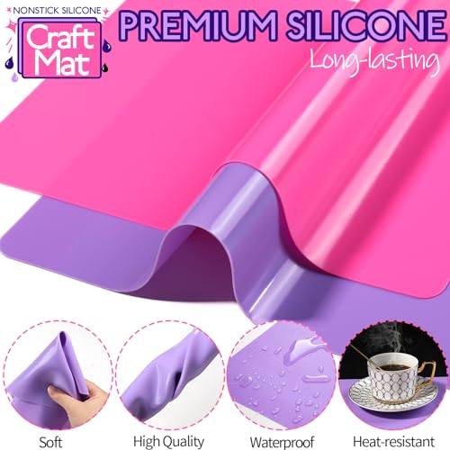 Image of LEOBRO Silicone Mat, Silicone Mats for Crafts, 2pcs Silicone Mat for Jewelry Resin Molds, Silicone Mats for UV Resin Molds, DIY Art Crafts, Hot Pink & Light Purple, 11.69 inch x 8.26 inch (Pack of 2)