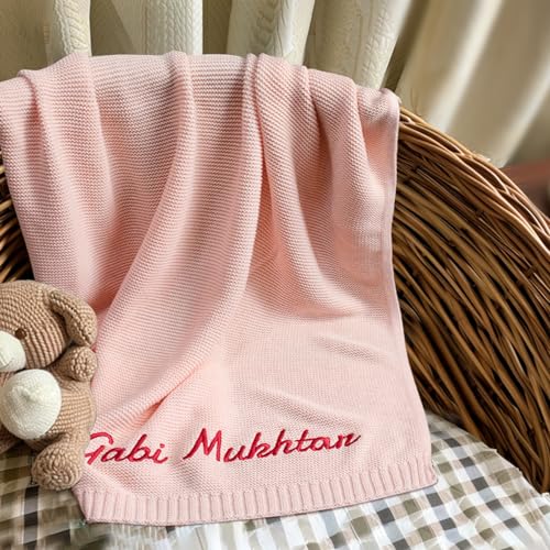 TICBIK Personalisierte Babydecke mit Namen Baumwolle, Strickdecke Baby Decke Neugeborenen Personalisiert, Babydecke Junge Mädchen Baby Geschenk Personalisiert Geschenke mit Namen