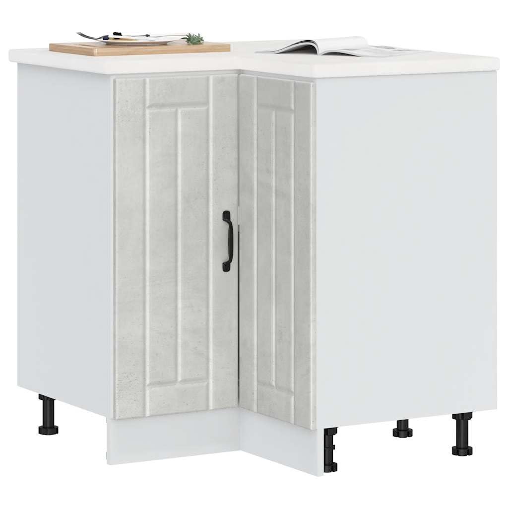 Lucca - Mobiletto angolare da cucina in legno grigio cemento con piedini regolabili, 75,5 x 75,5 x 81,5 cm, per cucina e sala da pranzo, autoportante, salvaspazio