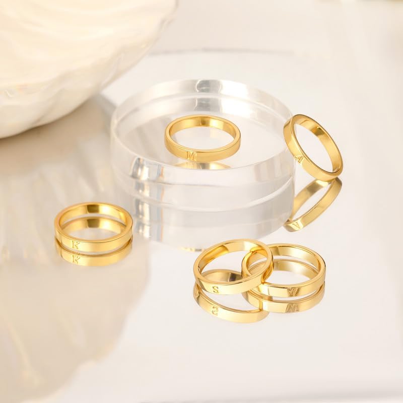 WFYOU 18K Gold Filled Initial Rings for Women that Don't Tarnish Dainty Gold Initial Ring Alphabet Letter Rings Wedding Bands Stackable Thin Thumb Pinky Finger Rings Gold Jewelry Gifts for Women - Image 5