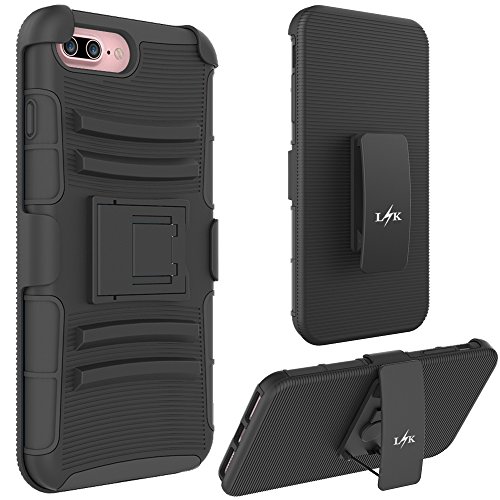 iPhone 7 Plus Case, LK [Heavy Duty] Black Armor Holster Defender Full Body Protective Hybrid Case Cover with Belt Clip for Apple iPhone 7 Plus