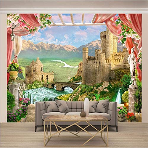 Mural De Pared Papel Pintado Con Foto Castillo De Jardín Diseño Moderno Ilusión De Pared 3D, Decoración Mural Papel Tapiz Para Dormitorio Adultos Sala De Estar Autoadhesivo Pa 140(ancho) x70(alto) cm