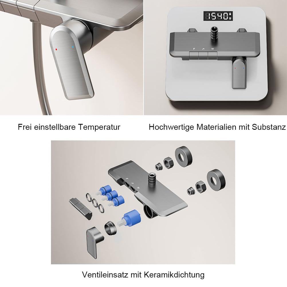 Saliscendi Doccia 4 funzioni, soffione Pioggia manopola per Bagno | Struttura metallica resistente, 4 modalità acqua, altezza regolabile,compatibile con raccordi standard bagno