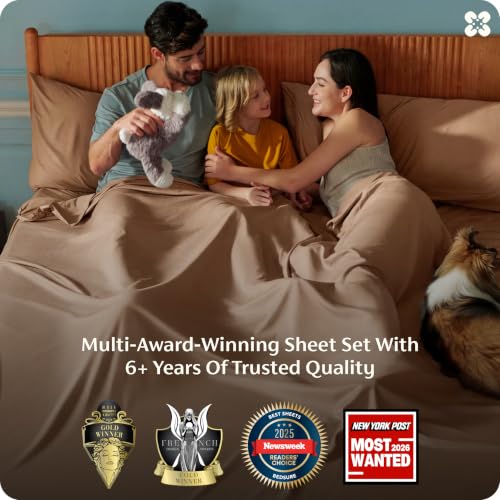 Image of Bedsure Full Size Bed Sheets, Cooling Sheets, Rayon Derived from Bamboo, PureWoven, Breathable & Soft, Deep Pocket Up to 16 Inches, Hotel Luxury Silky Bedding for Hot Sleepers, Khaki