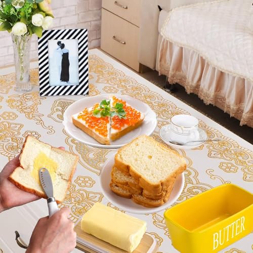 Image of Ceramic Butter Dish with Wooden Lid, Airtight Butter Keeper for Counter or Fridge with Stainless Steel Multipurpose Butter Knife, Butter Container with Double High-Quality Silicone(Yellow)