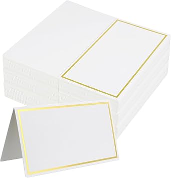 100 Pcs Premium Place Cards with Gold Foil Border, 2x3.5 Inches Tent Name Cards - Blank Folded Fillable Seating Cards for Wedding, Banquet, Dinner Party, Table Setting & Events