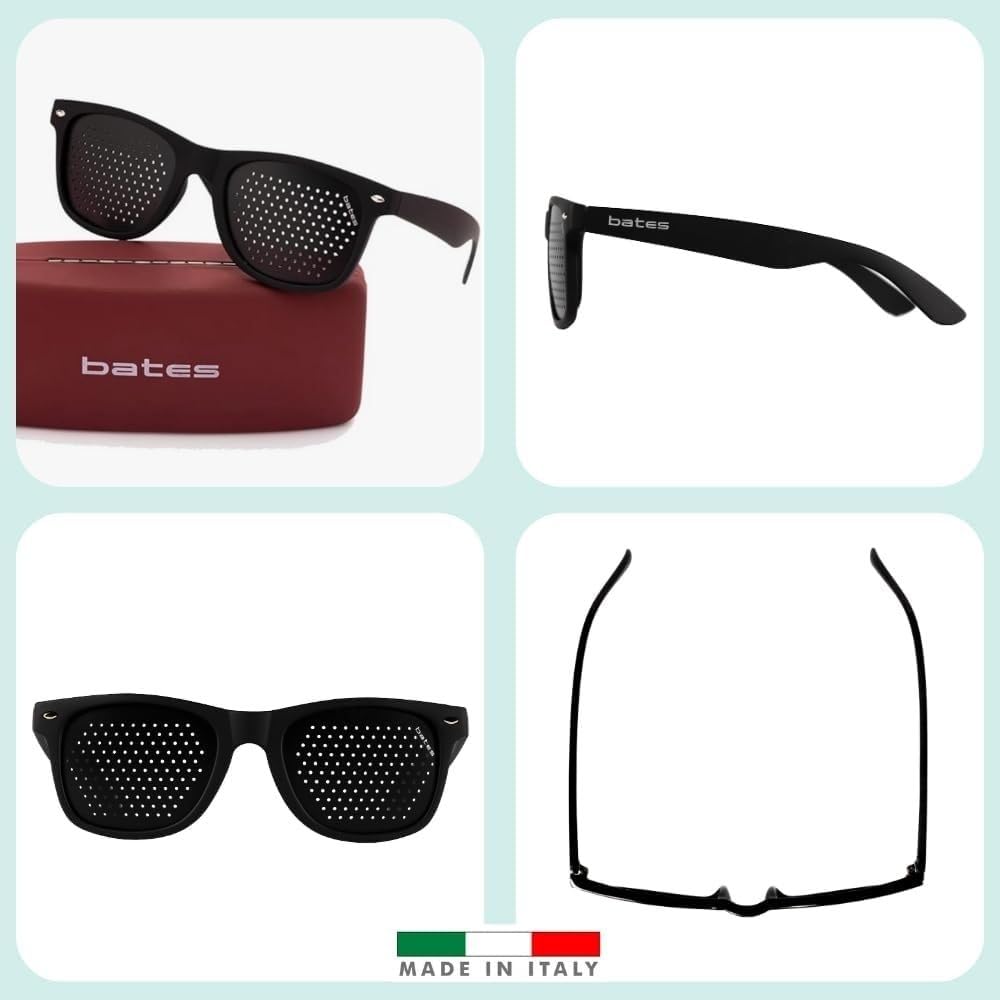 BATES - Gafas Estenopeicas, Gafas Pinhole, Gafas Reticulares Made in Italy, Gafas con Agujeros Estenopeicas Para Corrección de la Visión, Gafas sin Graduar para Vista Cansada, Miopia