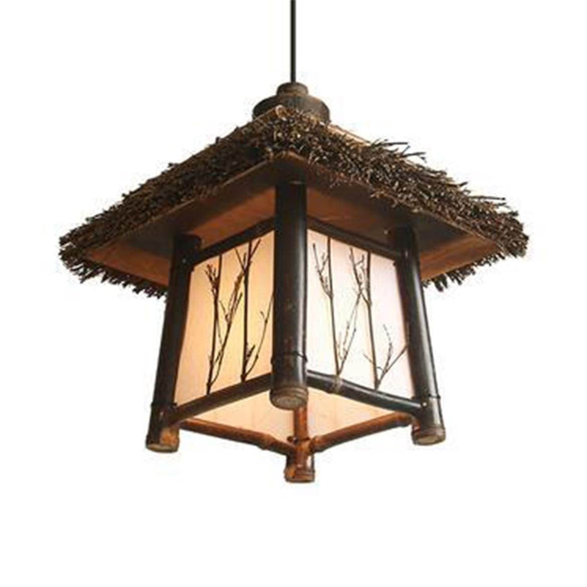 LQZCXMF Vintage Rattan Boho Pendant Light, Adjustable Farmhouse Chandelier 17.7" Light Fixture Retro Wicker Faux Parchment Lampshade E26 Socket Perfect for Hallway, Entry, Porch 1-Pack