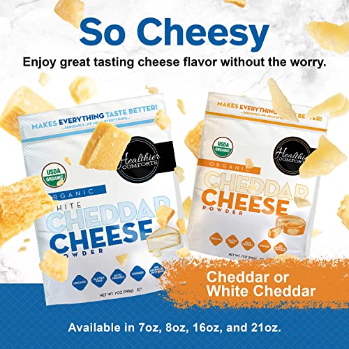 Healthier Comforts Organic White Cheddar Cheese Powder | Gluten Free, Kosher, Keto-Friendly, Non-Gmo, Antibiotic & Hormone Free | Perfect For Popcorn Seasoning, Mac And Cheese, Pasta & Sauces (7 Oz) #TOP3