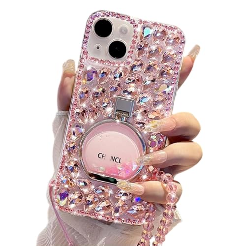 Cadeau femme coque iPhone 17 Pro Max paillettes rose avec dragonne cristal
