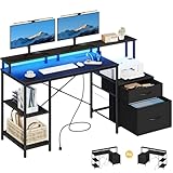 Yoobure Computer Desk, Gaming Desk with LED Lights & Outlets, 59