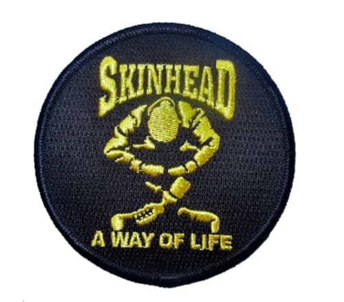 Image of Skinhead A Way of Life Sitting Man Circular Gold & Black Embroidered Patch