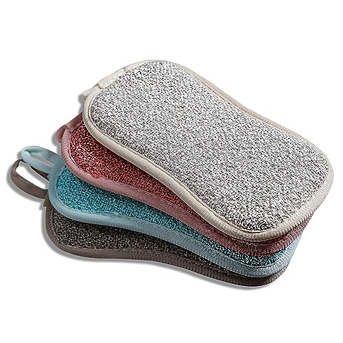 Reinigungsschwamm, 4 Stück Mikrofaser Küchenschwamm Topfreiniger Schwamm Wiederverwendbare Putzschwamm Küche Scheuerschwamm Geschirrschwamm, Mehrfarbig