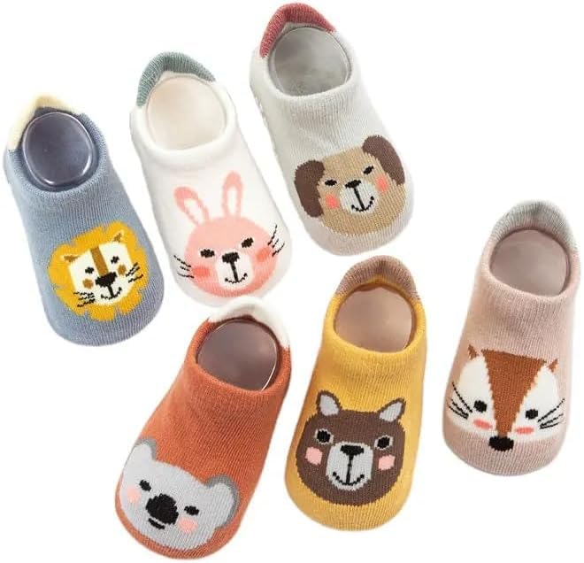 6 Pairs Non Slip Grip Ankle Boys and Girls Socks with Non Skid for Babies Toddlers and Kids Back to School, Breathable Low Cut Anti Skid Socks for 1-3 Years Old Boys Girls Baby Newborn Infants Kids