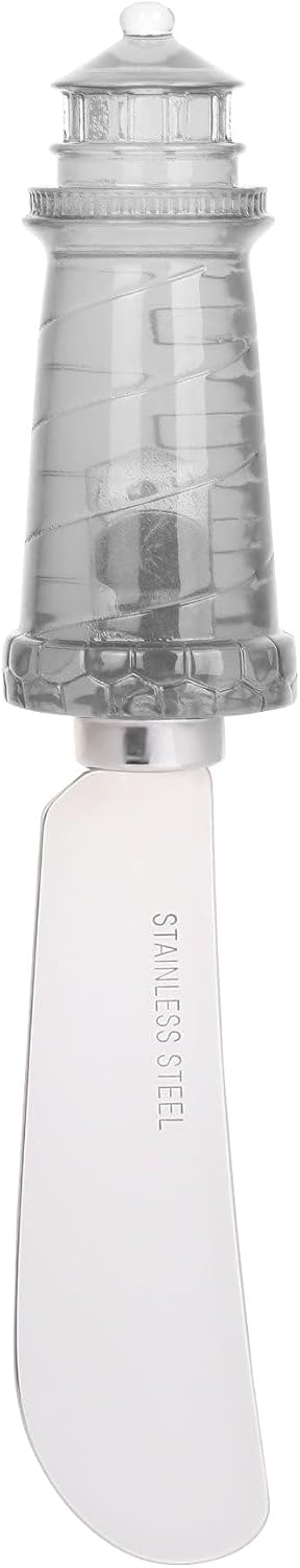 Supreme Housewares Lighthouse Cheese Spreader Set, Transparent Polyresin Handle with Stainless Steel Blade, for Cheese, Cream, and Dips, Gray, 5.5 Inch, Set of 2